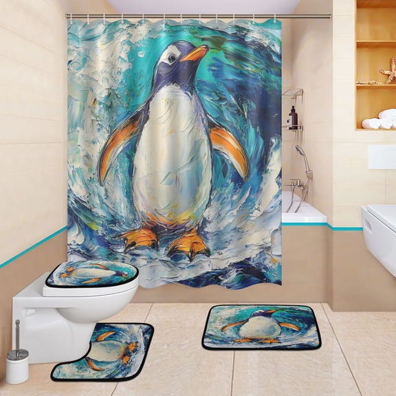 BZSMCE 4PCS Surfing The Swell Shower Curtain Set Bathroom Decorative Set