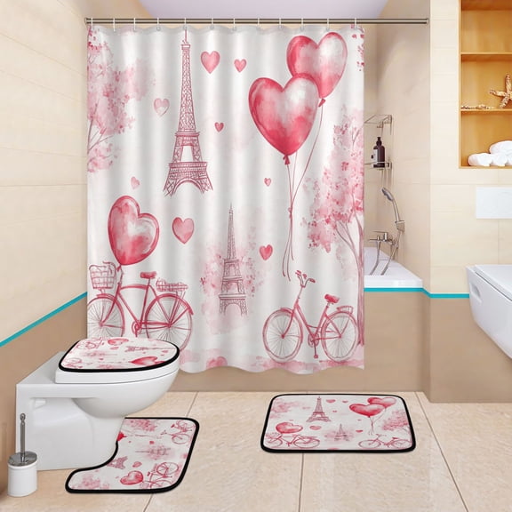 BZSMCE 4PCS Sweet Parisian Whimsy Shower Curtain Set Bathroom Decorative Set