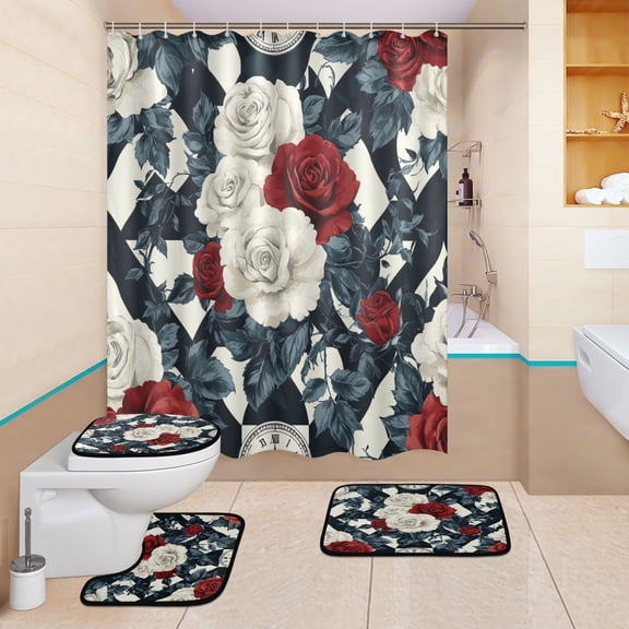 BZSMCE 4PCS Timeless Elegance Shower Curtain Set Bathroom Decorative Set