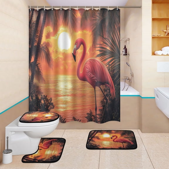 BZSMCE 4PCS Tropical Sunset Serenade Shower Curtain Set Bathroom Decorative Set