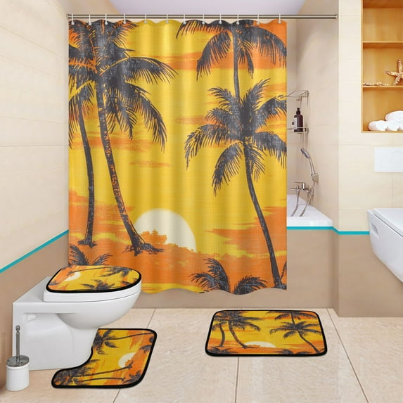 BZSMCE 4PCS Tropical Sunset Serenity Shower Curtain Set Bathroom Decorative Set