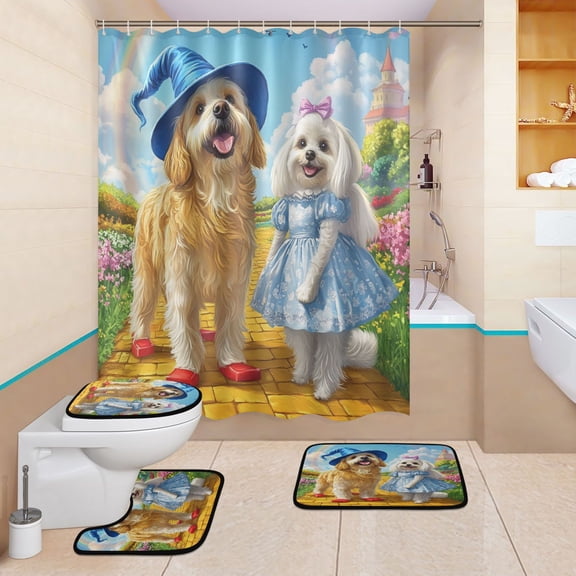 BZSMCE 4PCS Whimsical Friends Shower Curtain Set Bathroom Decorative Set