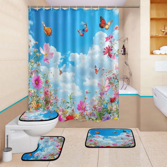 BZSMCE 4PCS Whispers Of Spring Shower Curtain Set Bathroom Decorative Set