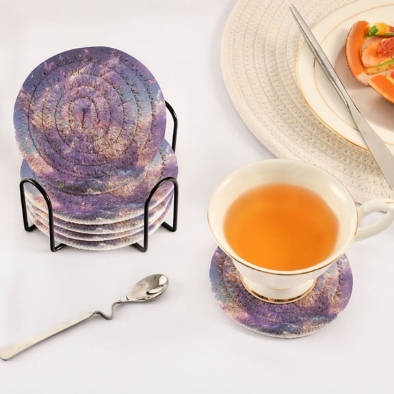 BZSMCE 6Pcs Drink Coasters With Holder 3.94Inch Purple Crystal Boat Creative Coil Coaster Coasters Colors Absorbent Coasters for Drinks Coasters Set Thicken Heat for Home Table