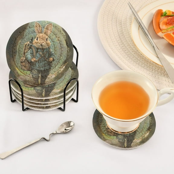 BZSMCE 6Pcs Drink Coasters With Holder 3.94Inch Rabbit Adventures Creative Coil Coaster Coasters Colors Absorbent Coasters for Drinks Coasters Set Thicken Heat for Home Table