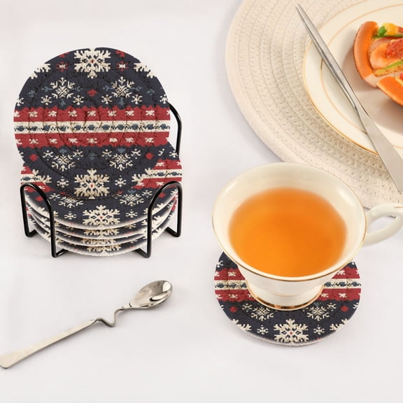 BZSMCE 6Pcs Drink Coasters With Holder 3.94Inch Traditional Geometric Textile Pattern Creative Coil Coaster Coasters Colors Absorbent Coasters for Drinks Coasters Set Thicken Heat for Home Table
