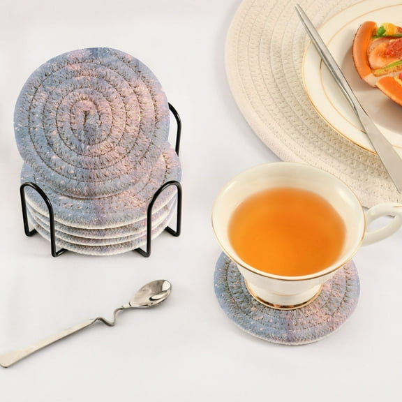 BZSMCE 6Pcs Drink Coasters With Holder 3.94Inch Winter Forest Snowfall Creative Coil Coaster Coasters Colors Absorbent Coasters for Drinks Coasters Set Thicken Heat for Home Table