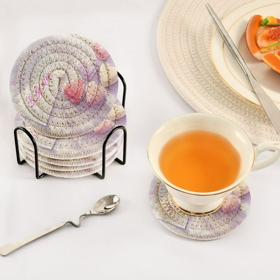 BZSMCE 6Pcs Drink Coasters With Holder 3.94Inch Candy Conversation Hearts Creative Coil Coaster Coasters Colors Absorbent Coasters for Drinks Coasters Set Thicken Heat for Home Table
