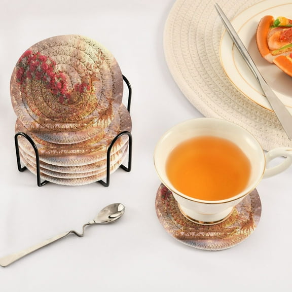 BZSMCE 6Pcs Drink Coasters With Holder 3.94Inch Festive Sleigh with Reindeer Creative Coil Coaster Coasters Colors Absorbent Coasters for Drinks Coasters Set Thicken Heat for Home Table