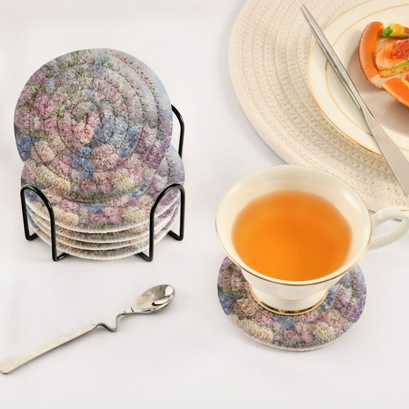 BZSMCE 6Pcs Drink Coasters With Holder 3.94Inch Floral Painting with Paste Creative Coil Coaster Coasters Colors Absorbent Coasters for Drinks Coasters Set Thicken Heat for Home Table