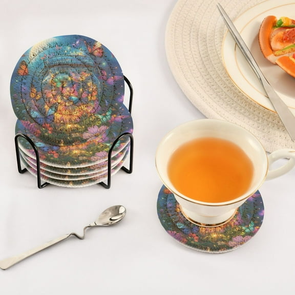 BZSMCE 6Pcs Drink Coasters With Holder 3.94Inch Lights Of Fairy Creative Coil Coaster Coasters Colors Absorbent Coasters for Drinks Coasters Set Thicken Heat for Home Table