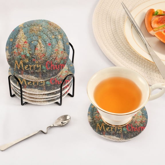 BZSMCE 6Pcs Drink Coasters With Holder 3.94Inch Merry Chimis Creative Coil Coaster Coasters Colors Absorbent Coasters for Drinks Coasters Set Thicken Heat for Home Table