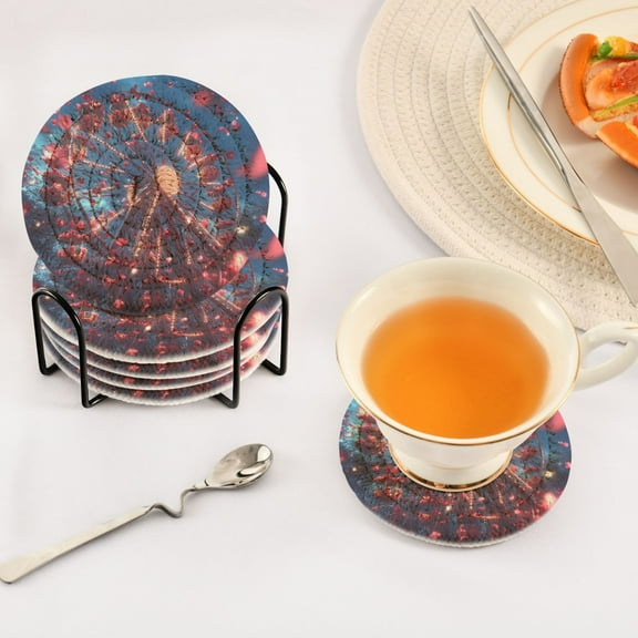 BZSMCE 6Pcs Drink Coasters With Holder 3.94Inch Roses Of Ferris Wheel Creative Coil Coaster Coasters Colors Absorbent Coasters for Drinks Coasters Set Thicken Heat for Home Table