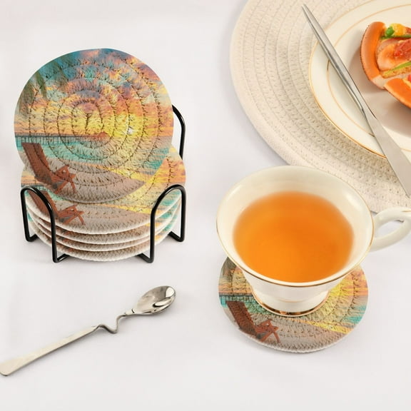 BZSMCE 6Pcs Drink Coasters With Holder 3.94Inch Sunset Creative Coil Coaster Coasters Colors Absorbent Coasters for Drinks Coasters Set Thicken Heat for Home Table