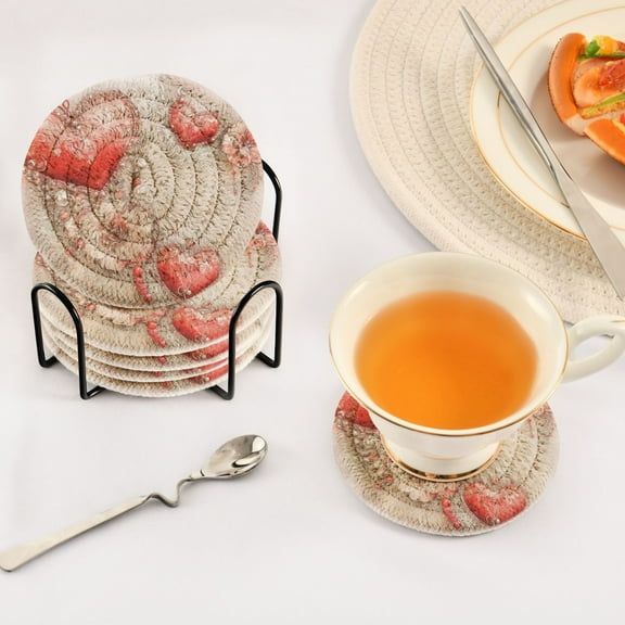 BZSMCE 6Pcs Drink Coasters With Holder 3.94Inch Valentines Day Printing Creative Coil Coaster Coasters Colors Absorbent Coasters for Drinks Coasters Set Thicken Heat for Home Table