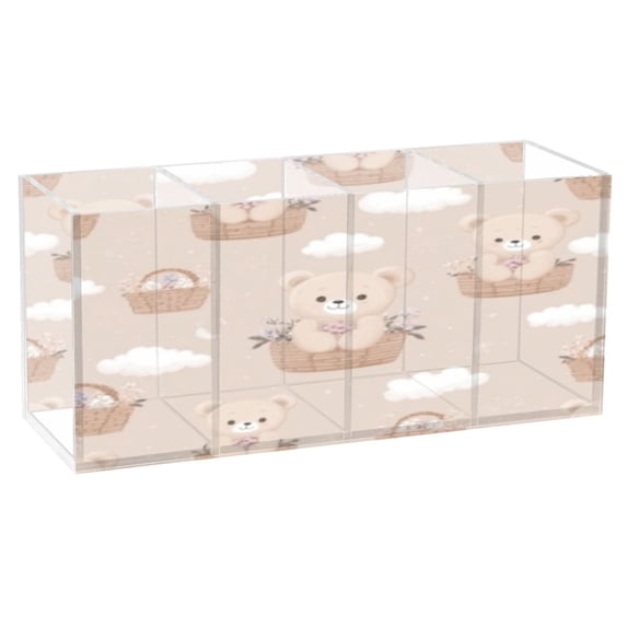 BZSMCE Acrylic 4 Compartments Pencil Holder Organizer Makeup Brush Holder In Basket Bear Pattern