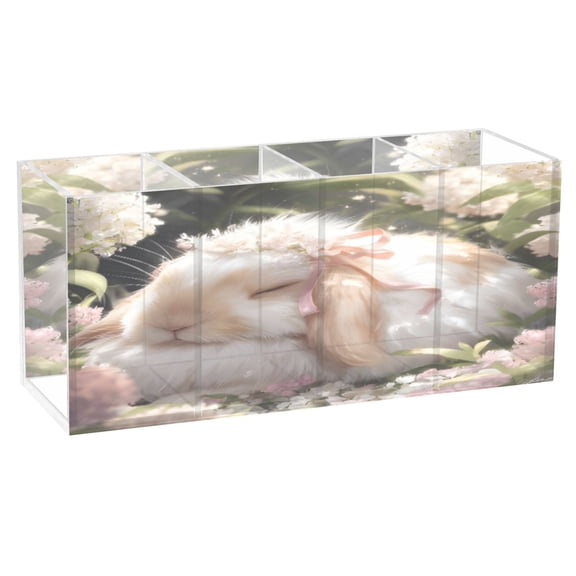 BZSMCE Acrylic 4 Compartments Pencil Holder Organizer Makeup Brush Holder In Blossom Bunnys Slumber Pattern