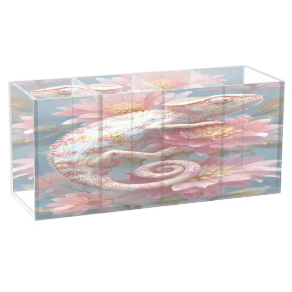 BZSMCE Acrylic 4 Compartments Pencil Holder Organizer Makeup Brush Holder In Blossom Chameleon Pattern