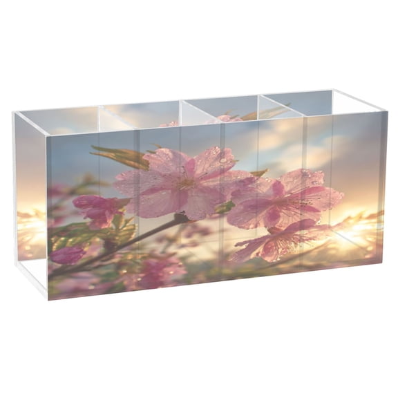 BZSMCE Acrylic 4 Compartments Pencil Holder Organizer Makeup Brush Holder In Blossom Glow Pattern