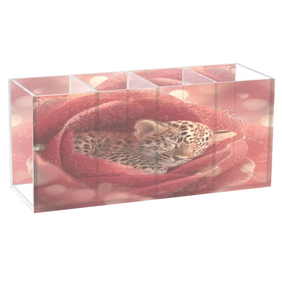 BZSMCE Acrylic 4 Compartments Pencil Holder Organizer Makeup Brush Holder In Blossom Hideaway Pattern
