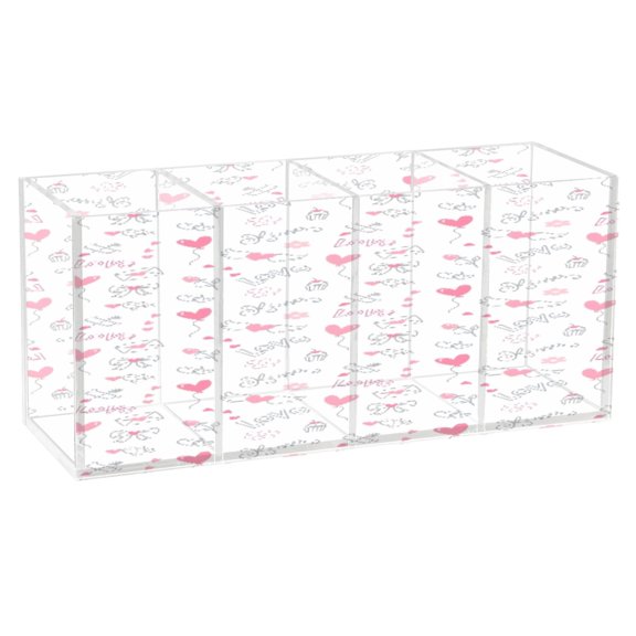 BZSMCE Acrylic 4 Compartments Pencil Holder Organizer Makeup Brush Holder In Blush Heart Petal Pattern