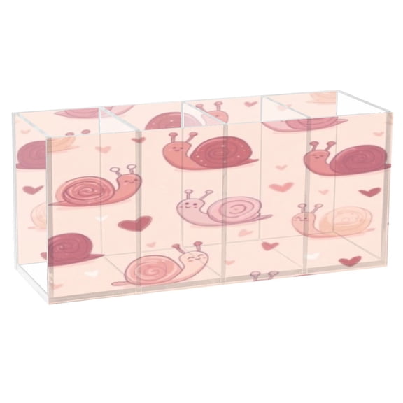 BZSMCE Acrylic 4 Compartments Pencil Holder Organizer Makeup Brush Holder In Blush Snail Heart Pattern