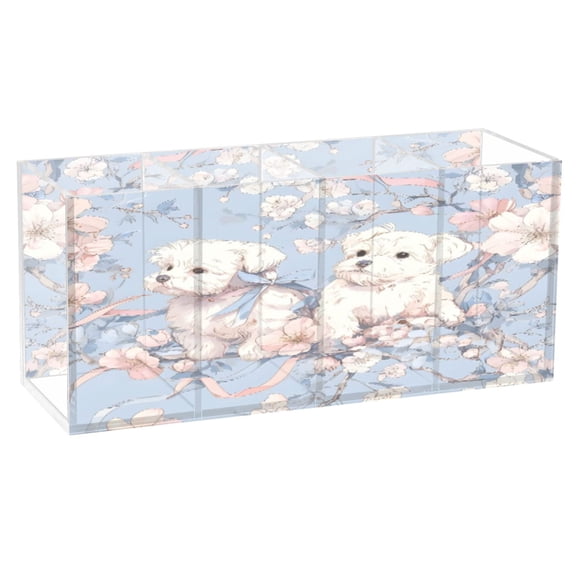 BZSMCE Acrylic 4 Compartments Pencil Holder Organizer Makeup Brush Holder In Cherry Blossom Pattern