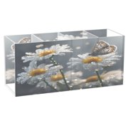 BZSMCE Acrylic 4 Compartments Pencil Holder Organizer Makeup Brush Holder In Daisy Serenade Pattern