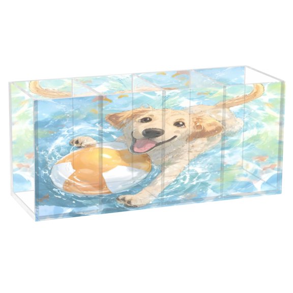 BZSMCE Acrylic 4 Compartments Pencil Holder Organizer Makeup Brush Holder In Golden Pool Pattern