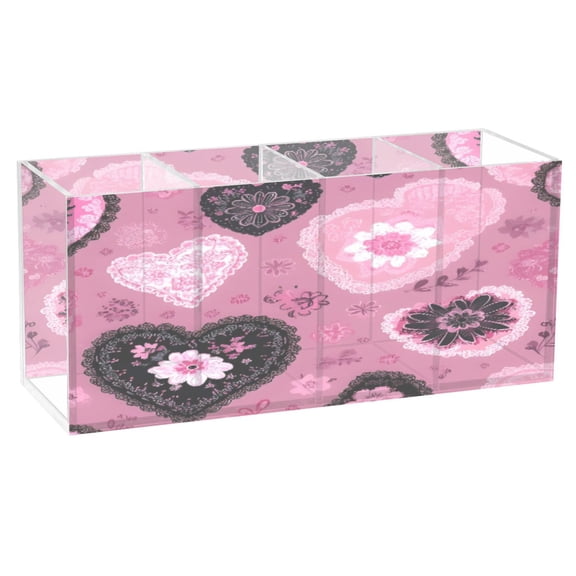 BZSMCE Acrylic 4 Compartments Pencil Holder Organizer Makeup Brush Holder In Gothic Blush Heart Pattern