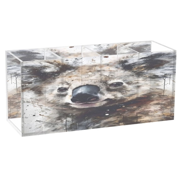 BZSMCE Acrylic 4 Compartments Pencil Holder Organizer Makeup Brush Holder In Impasto Rustic Koala Pattern