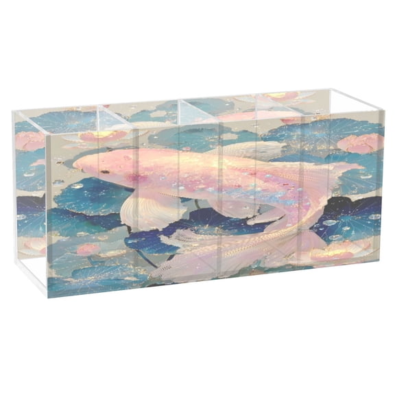 BZSMCE Acrylic 4 Compartments Pencil Holder Organizer Makeup Brush Holder In Iridescent Fish Pattern