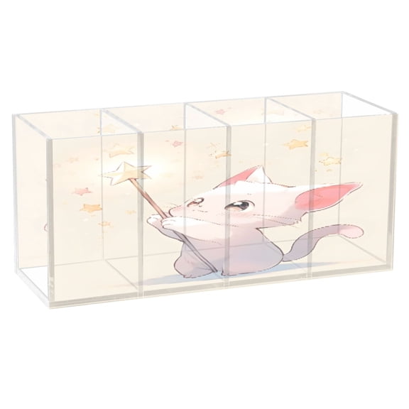 BZSMCE Acrylic 4 Compartments Pencil Holder Organizer Makeup Brush Holder In Magic Wand Pattern