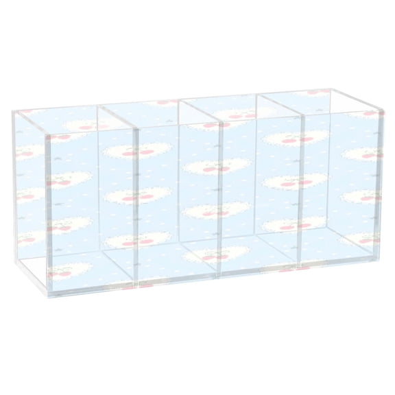BZSMCE Acrylic 4 Compartments Pencil Holder Organizer Makeup Brush Holder In Pale Blue Heart-flower Pattern