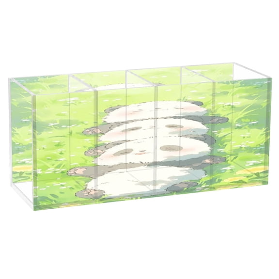 BZSMCE Acrylic 4 Compartments Pencil Holder Organizer Makeup Brush Holder In Pandas Stack Pattern