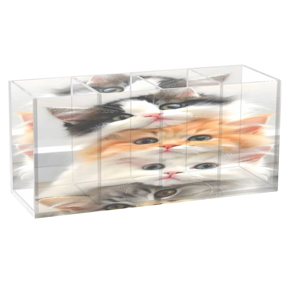 BZSMCE Acrylic 4 Compartments Pencil Holder Organizer Makeup Brush Holder In Red-frame Cat Pile Pattern