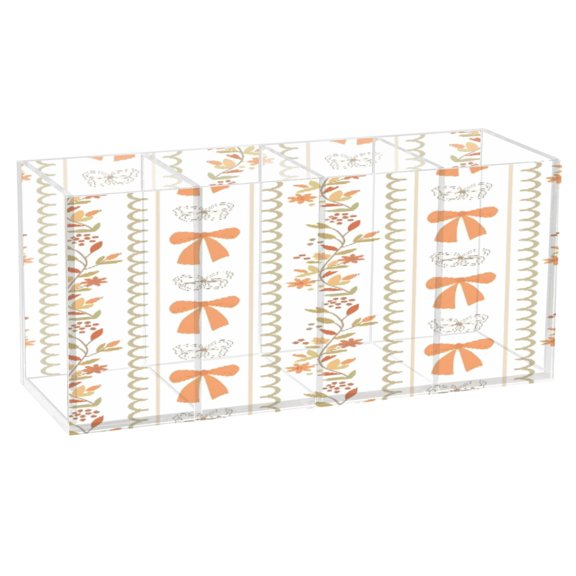 BZSMCE Acrylic 4 Compartments Pencil Holder Organizer Makeup Brush Holder In Ribbon Floral Border Pattern