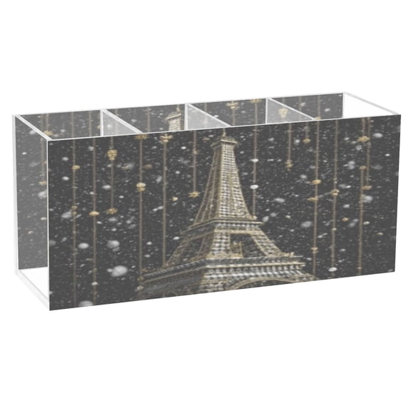BZSMCE Acrylic 4 Compartments Pencil Holder Organizer Makeup Brush Holder In Snowy Tower Pattern