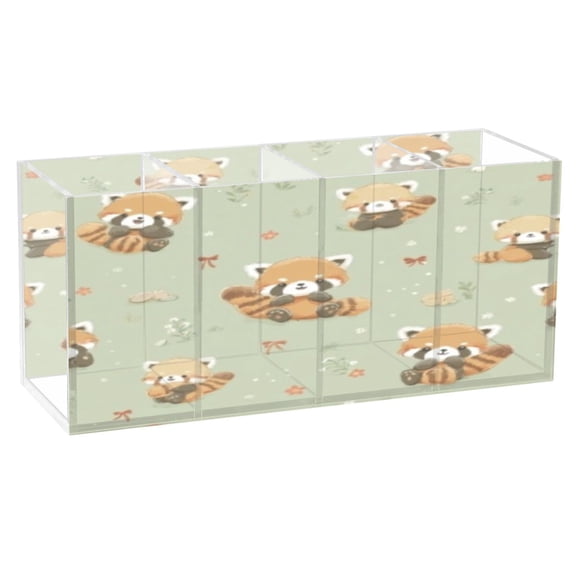BZSMCE Acrylic 4 Compartments Pencil Holder Organizer Makeup Brush Holder In Snuggly Red Panda Pattern