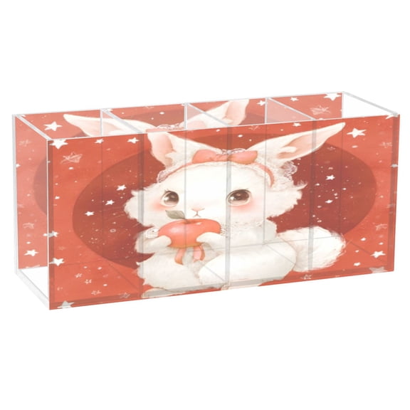 BZSMCE Acrylic 4 Compartments Pencil Holder Organizer Makeup Brush Holder In Star Bunny & Apple Pattern