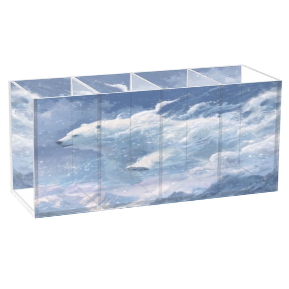BZSMCE Acrylic 4 Compartments Pencil Holder Organizer Makeup Brush Holder In Wave Polar Bear Pattern