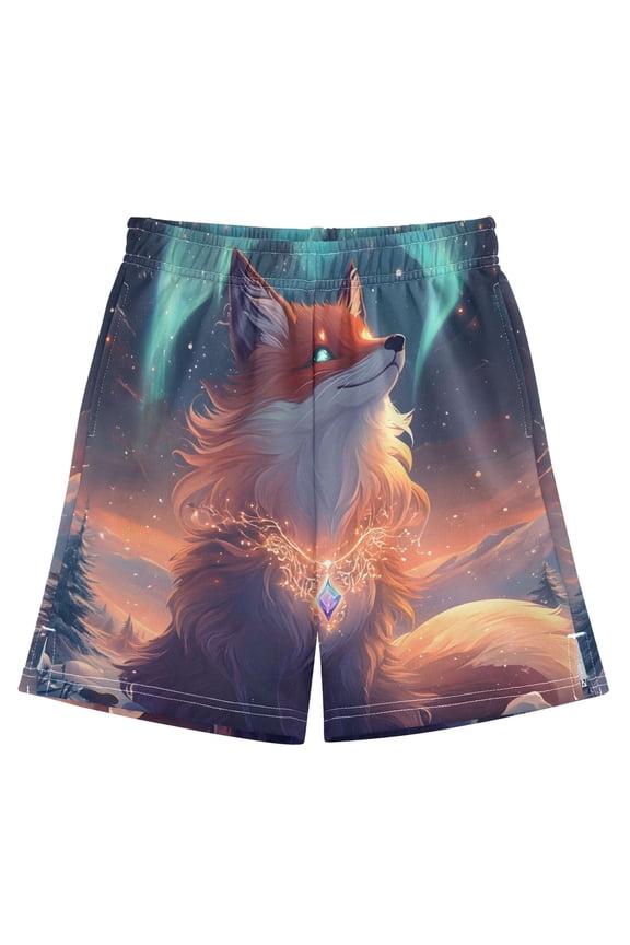 BZSMCE Adjustable Drawstring Casual Shorts With A Mystical Fox with Glowing Eyes Pattern