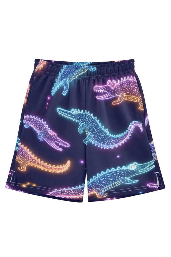 BZSMCE Adjustable Drawstring Casual Shorts With Alligator Neon Pattern Pattern