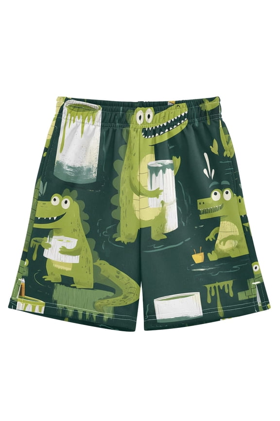BZSMCE Adjustable Drawstring Casual Shorts With Alligator Paint Bucket Pattern Pattern