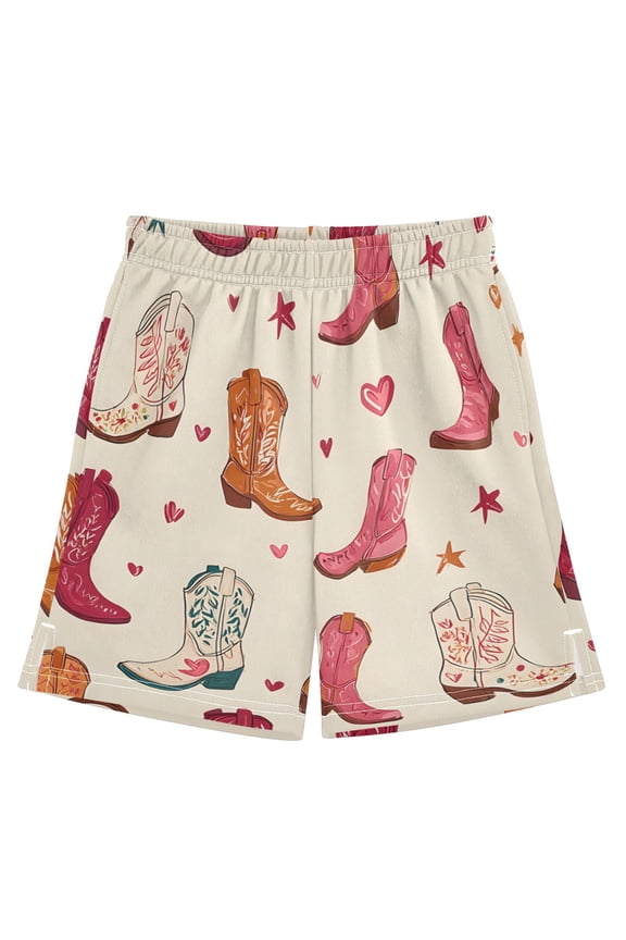 BZSMCE Adjustable Drawstring Casual Shorts With Beautiful Cowboy Boots Pattern