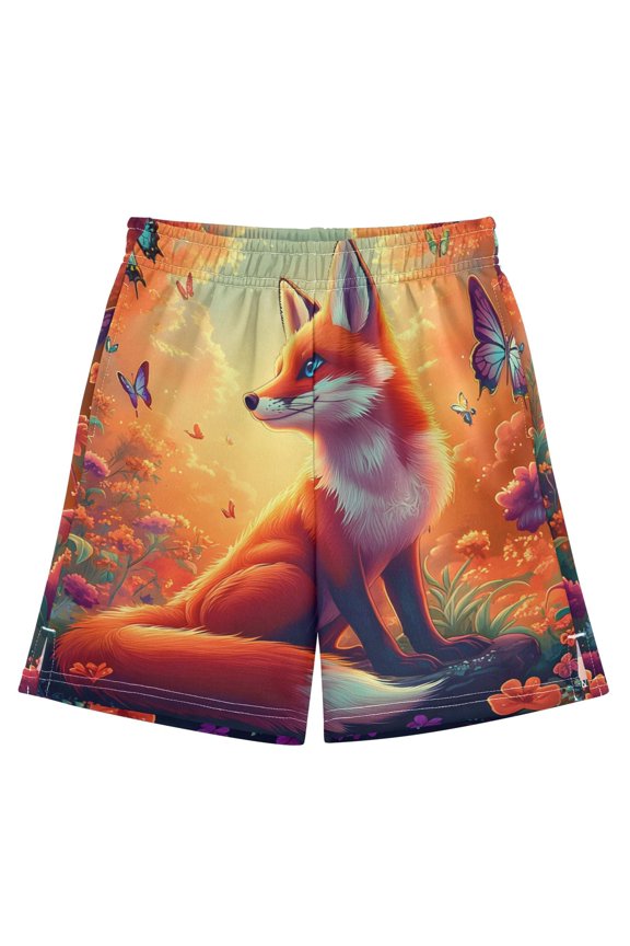 BZSMCE Adjustable Drawstring Casual Shorts With Beautiful Fox Butterfly Pattern
