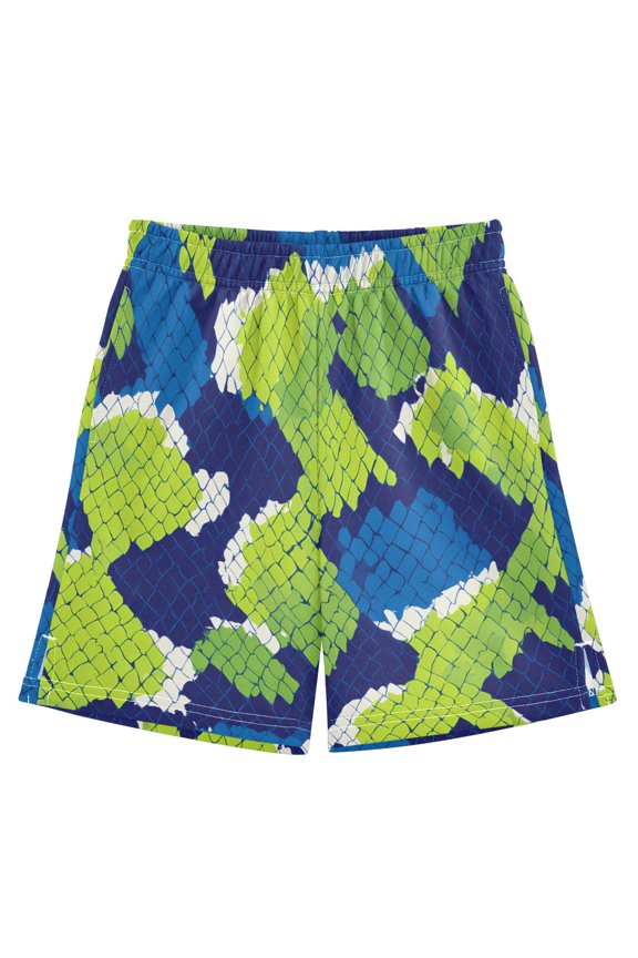 BZSMCE Adjustable Drawstring Casual Shorts With Blue Green Python Pattern Pattern