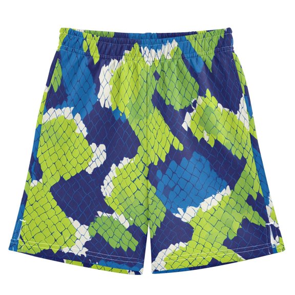 BZSMCE Adjustable Drawstring Casual Shorts With Blue Green Python Pattern Pattern