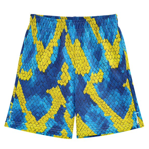 BZSMCE Adjustable Drawstring Casual Shorts With Blue Yellow Python Pattern Pattern