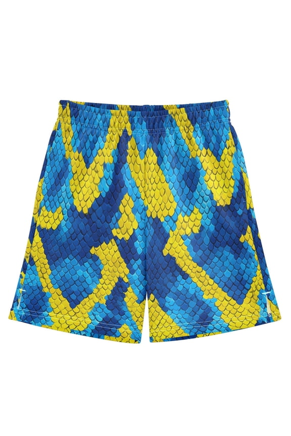 BZSMCE Adjustable Drawstring Casual Shorts With Blue Yellow Python Pattern Pattern